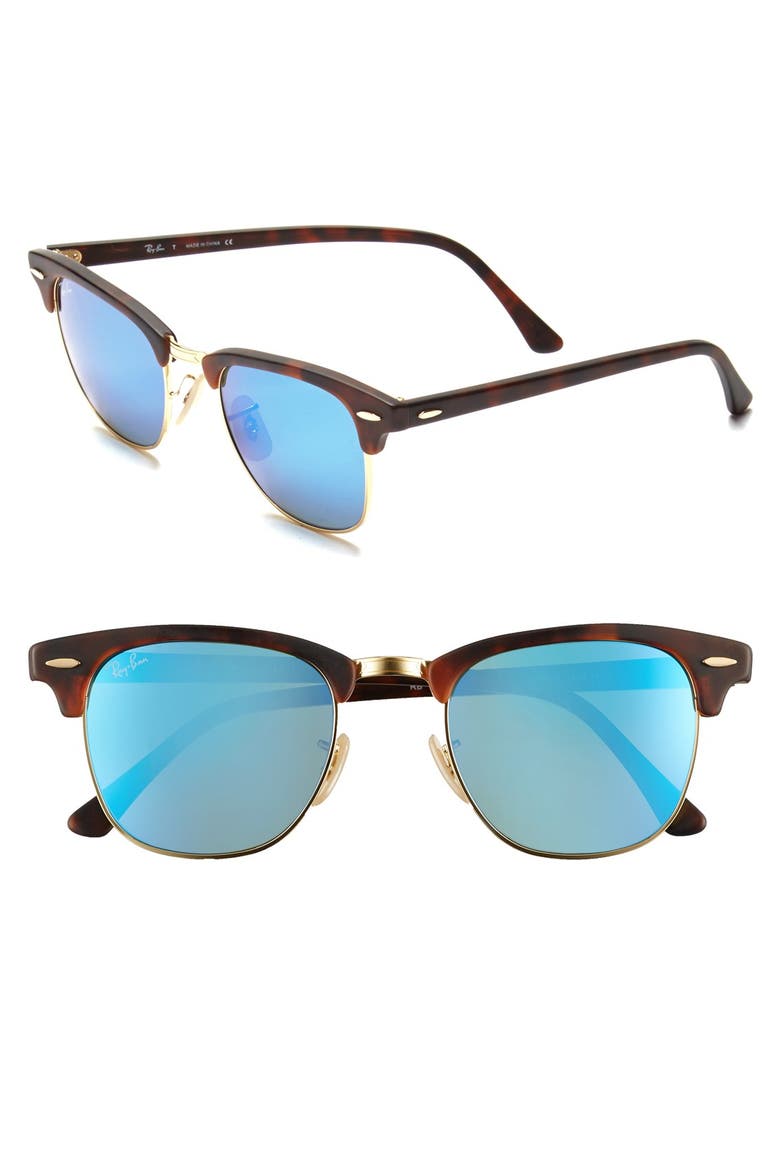 Flash Clubmaster 51mm Sunglasses, Main, color, TORTOISE/ BLUE MIRROR