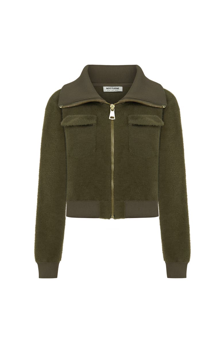 Nocturne Wide Collar Zipper Detailed Knitwear Cardigan, Alternate, color, 