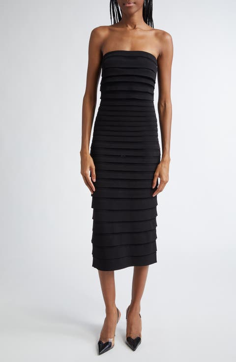 3D Stripe Strapless Midi Dress