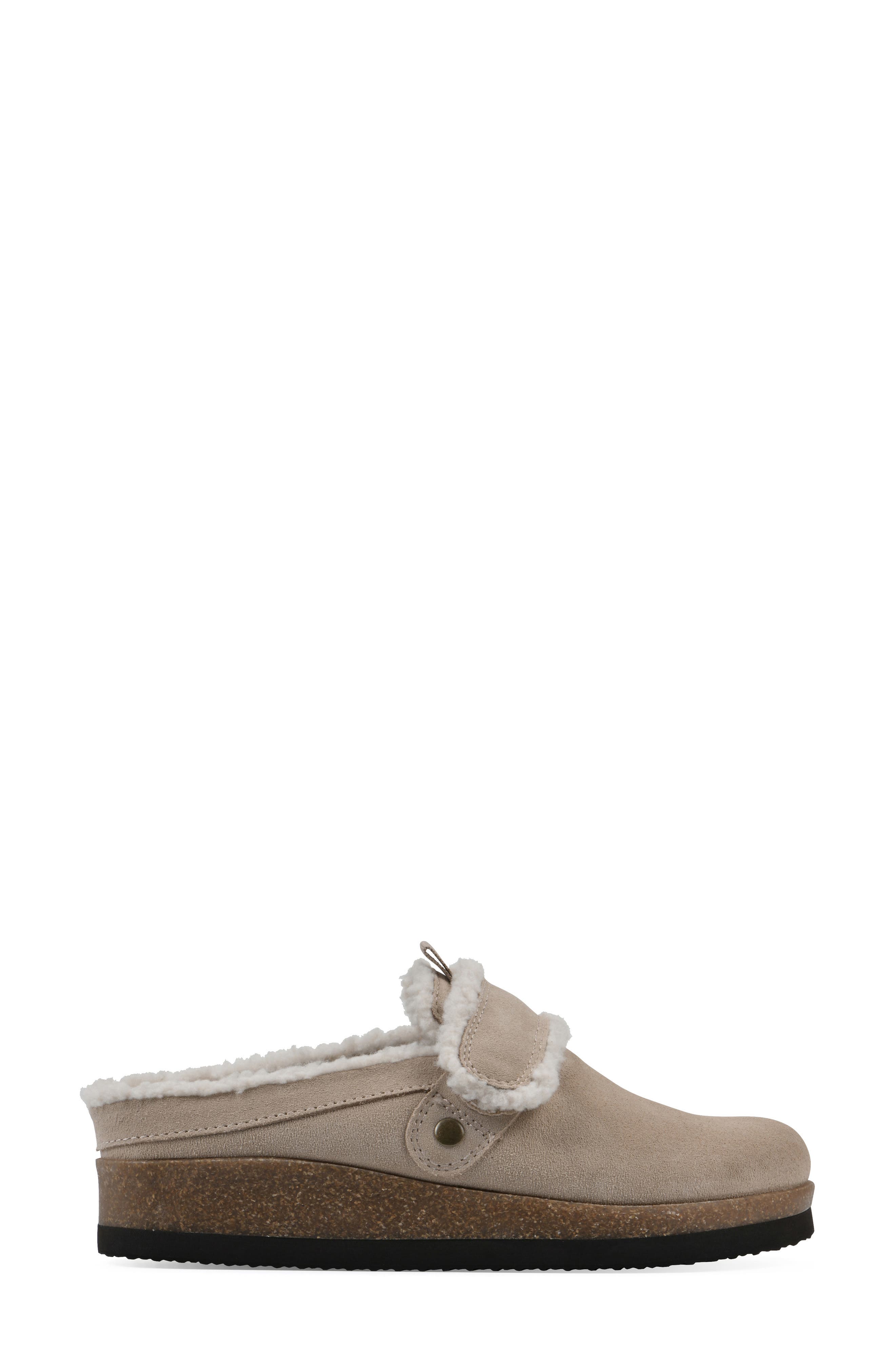 Baylen Faux Shearling Trim Clog, Alternate, color, SANDAL WOOD SUEDE FAUX FUR