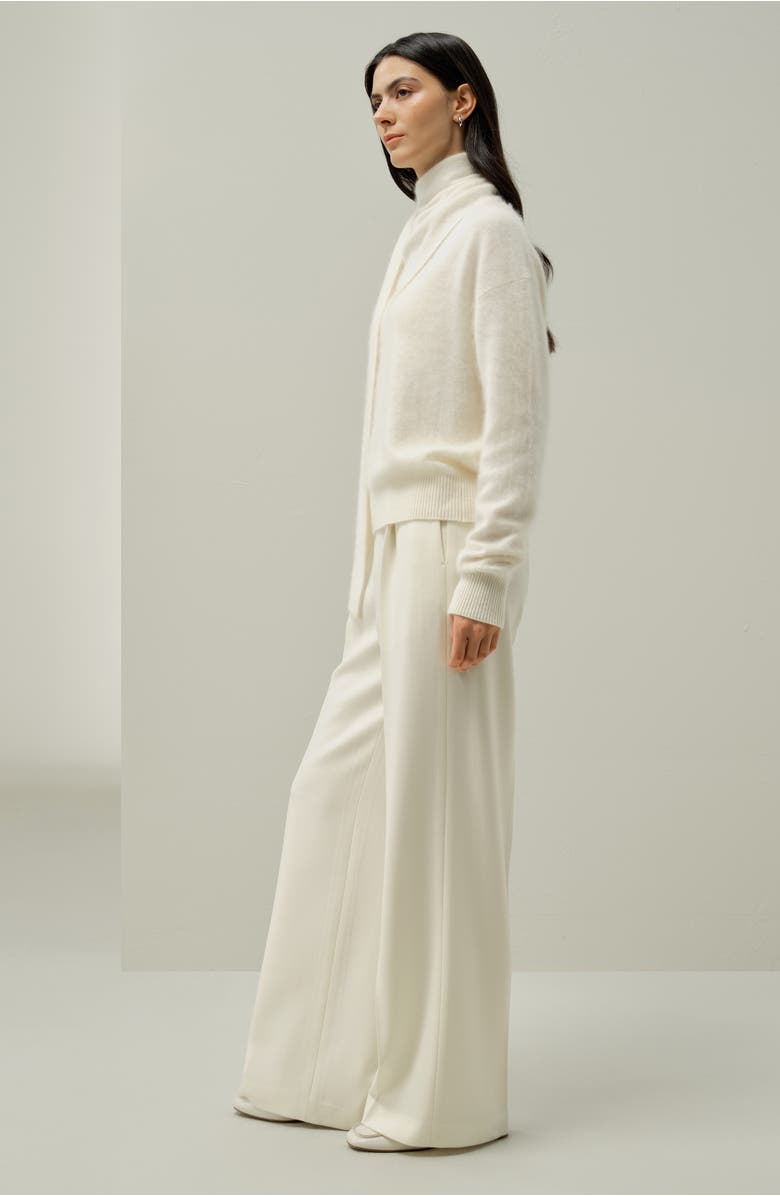 Lilysilk Draped Scarf Brushed Cashmere Sweater, Alternate, color, White