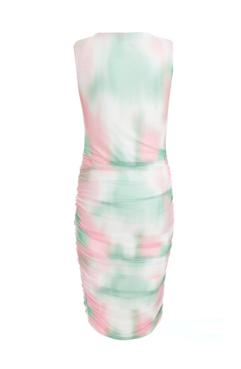 QUIZ Mesh Ruched Midi Dress, Alternate, color, Neutral