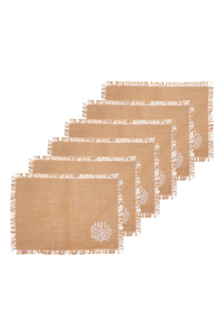 Natural Beige 100% Burlap Fringed Set of 6 Placemats 14" x 20", Main, color, Beige