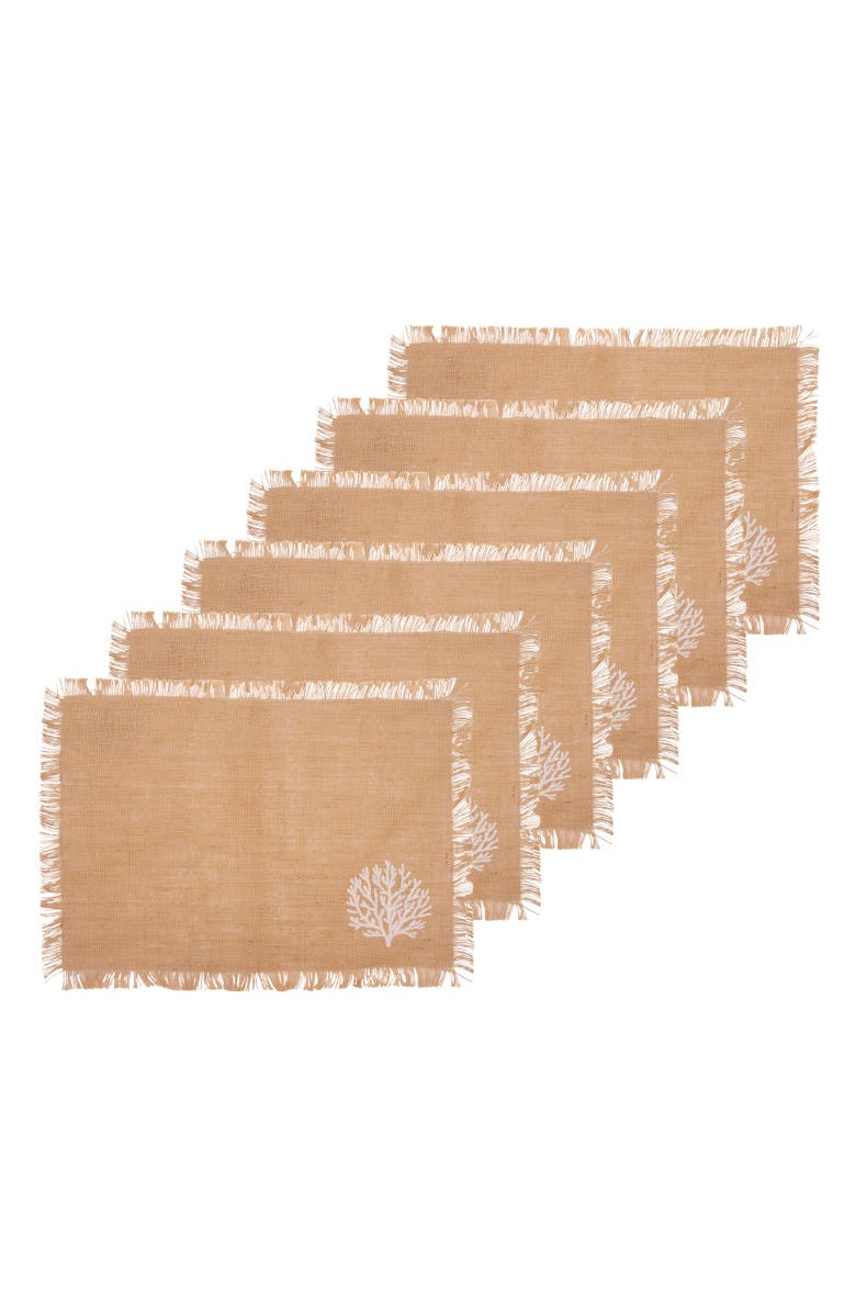 C&F Home Natural Beige 100% Burlap Fringed Set of 6 Placemats 14" x 20", Main, color, Beige