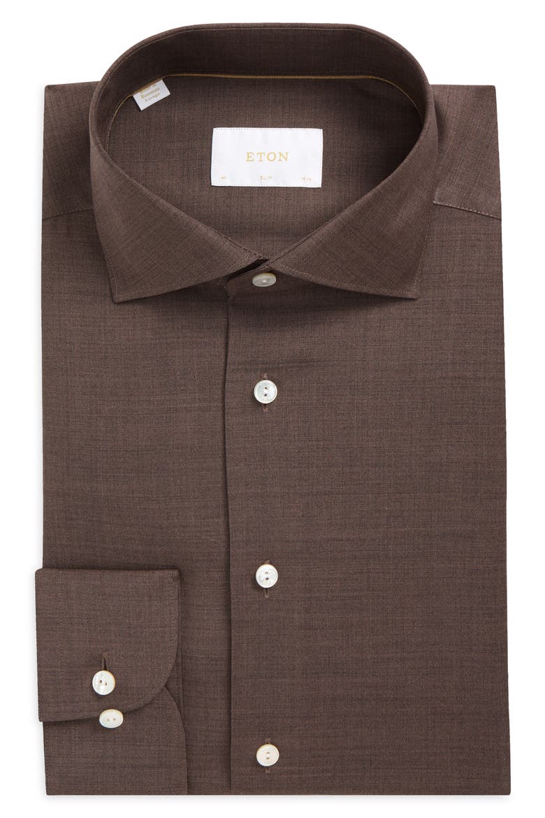 Slim Fit Merino Wool Dress Shirt, Main, color, MEDIUM BROWN