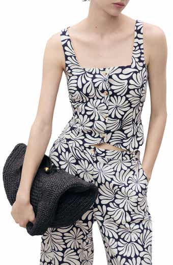 MANGO Coco Sleeveless Linen Blend Button-Up Shirt