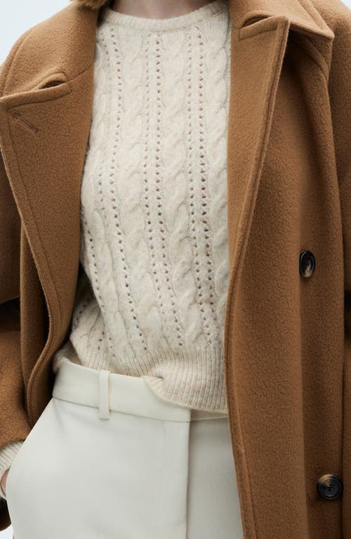 Mango Cable Knit Openwork Sweater In Ecru