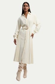 Karen Millen Tailored Crepe Belted Pleated Midi Dress