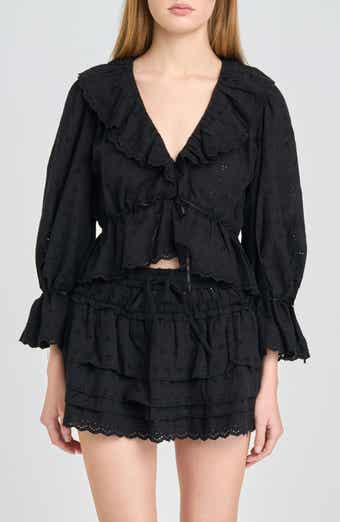 Sophia Eyelet Lace Trim Babydoll Crop Top
