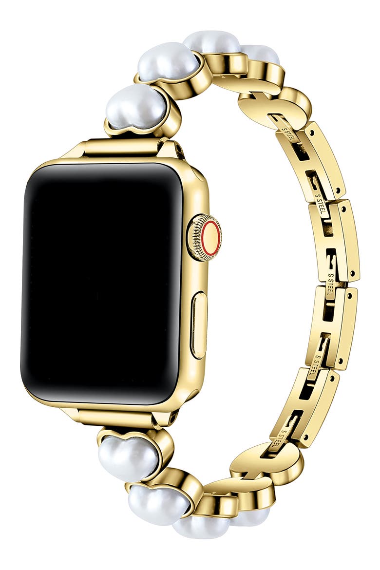 Grace Faux Pearl Heart Apple Watch® Watchband, Alternate, color, GOLD