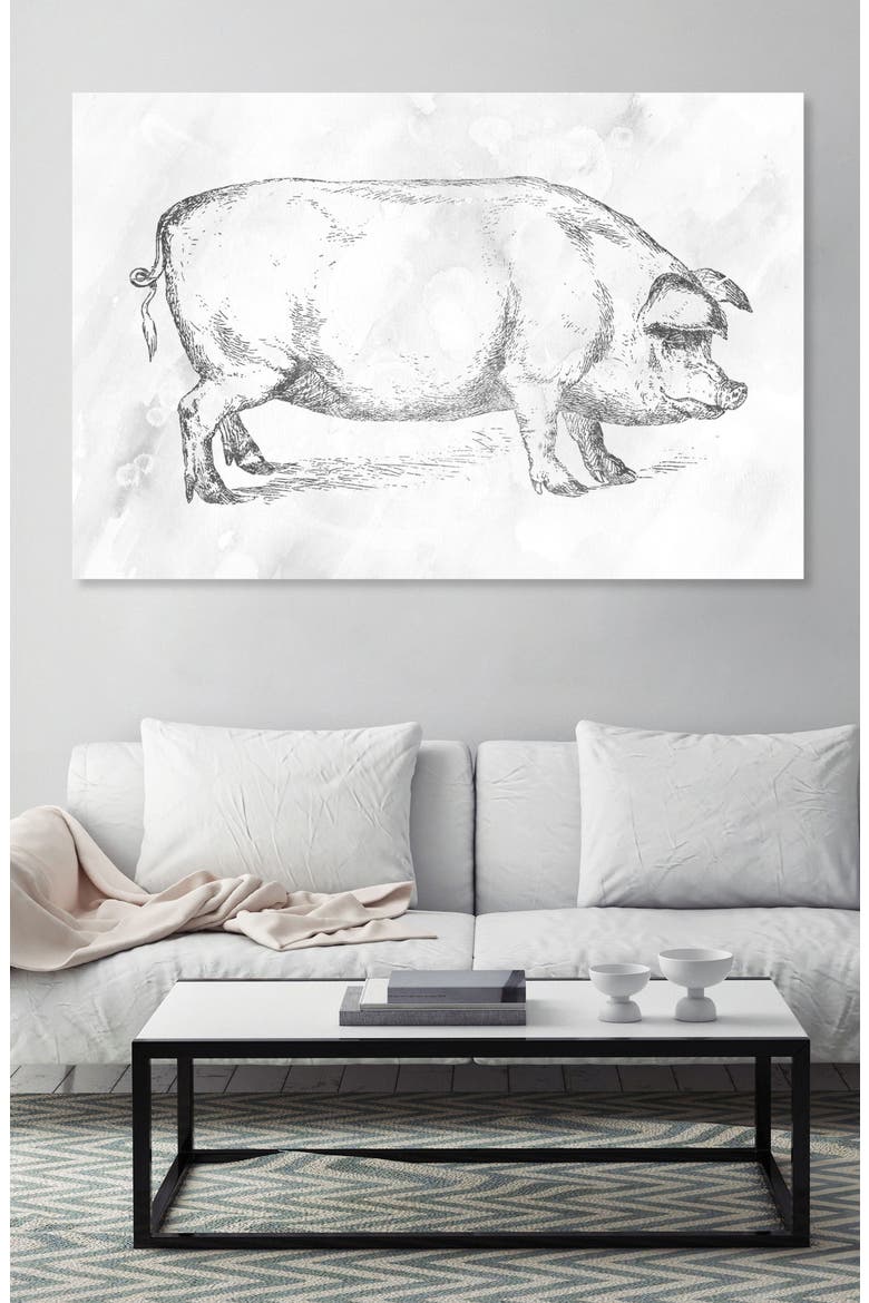 Silver Pig Canvas Wall Art, Alternate, color, WHITE