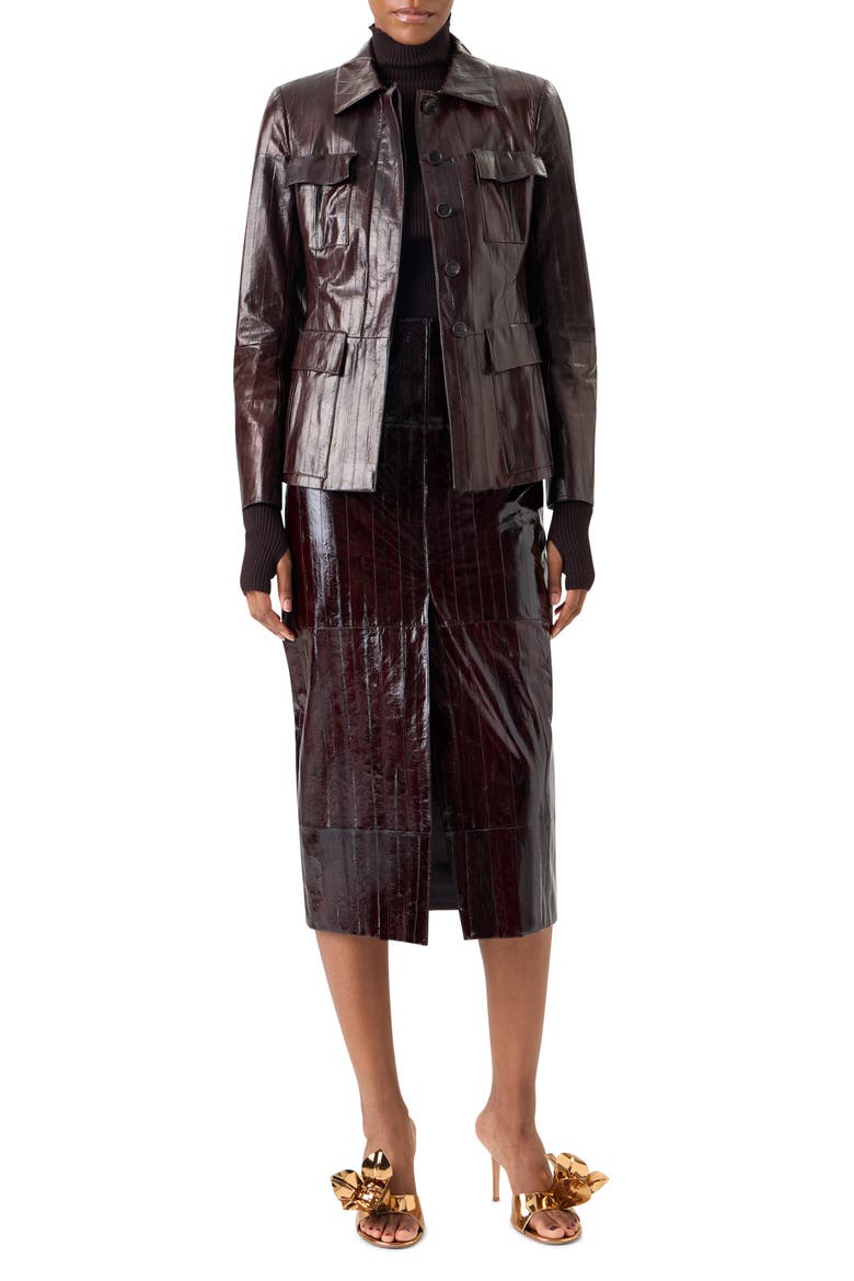 Kimia Lacquered Leather Jacket, Alternate, color, COFFEE