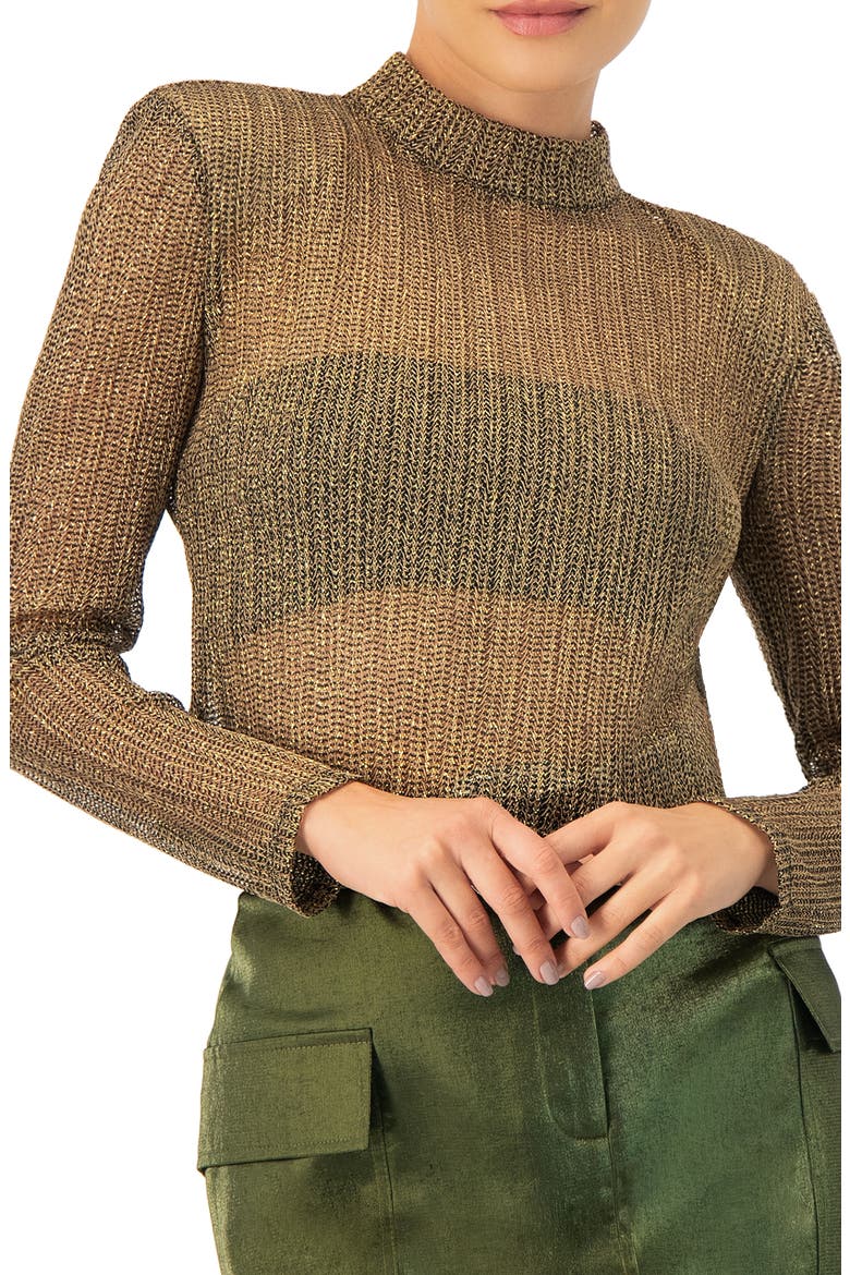 Long Sleeve Cropped Blouse with High Neck, Alternate, color, Gold