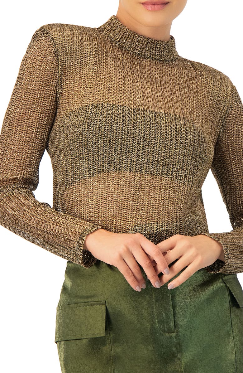 IVONNE Long Sleeve Cropped Blouse with High Neck, Alternate, color, Gold