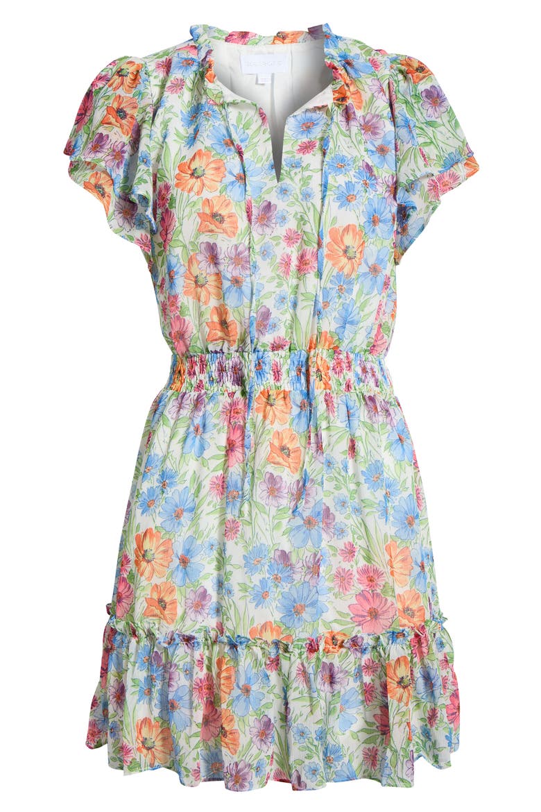 Ezia Garden Floral Print Ruffle Minidress, Alternate, color, BLUE-PINK