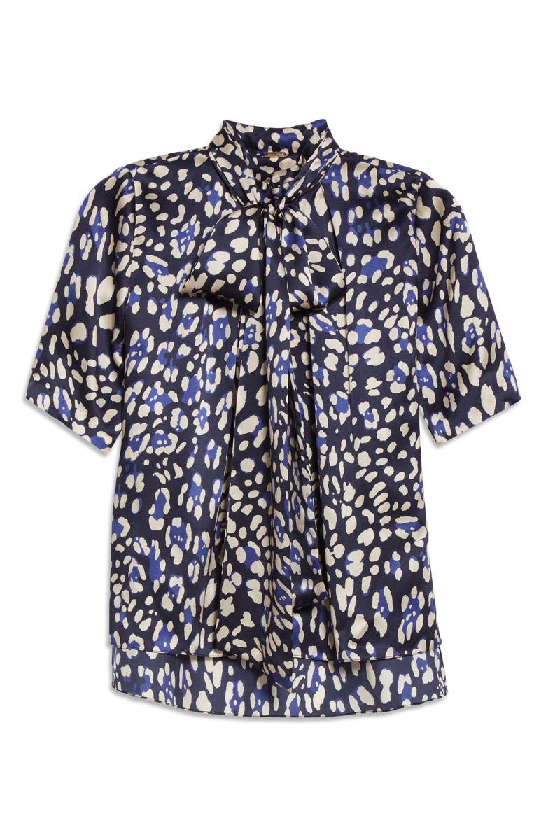 Adam Lippes Leopard Print Tie Neck Silk Blouse, Alternate, color, 