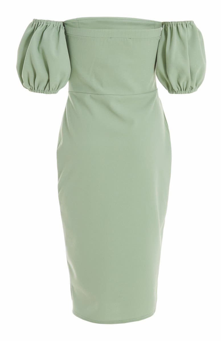 QUIZ Scuba Crepe Bardot Dress, Alternate, color, Green