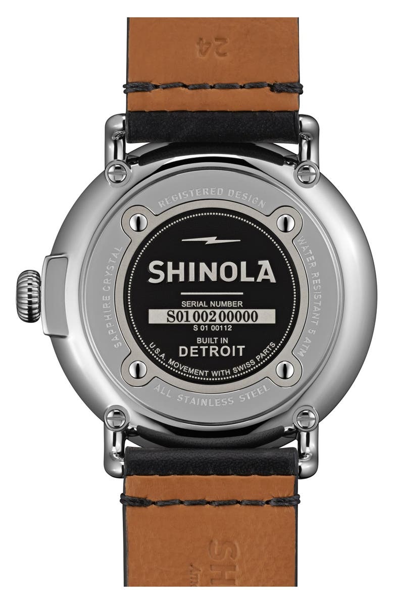 Shinola 'The Runwell' Round Leather Strap Watch, 47mm, Alternate, color, 