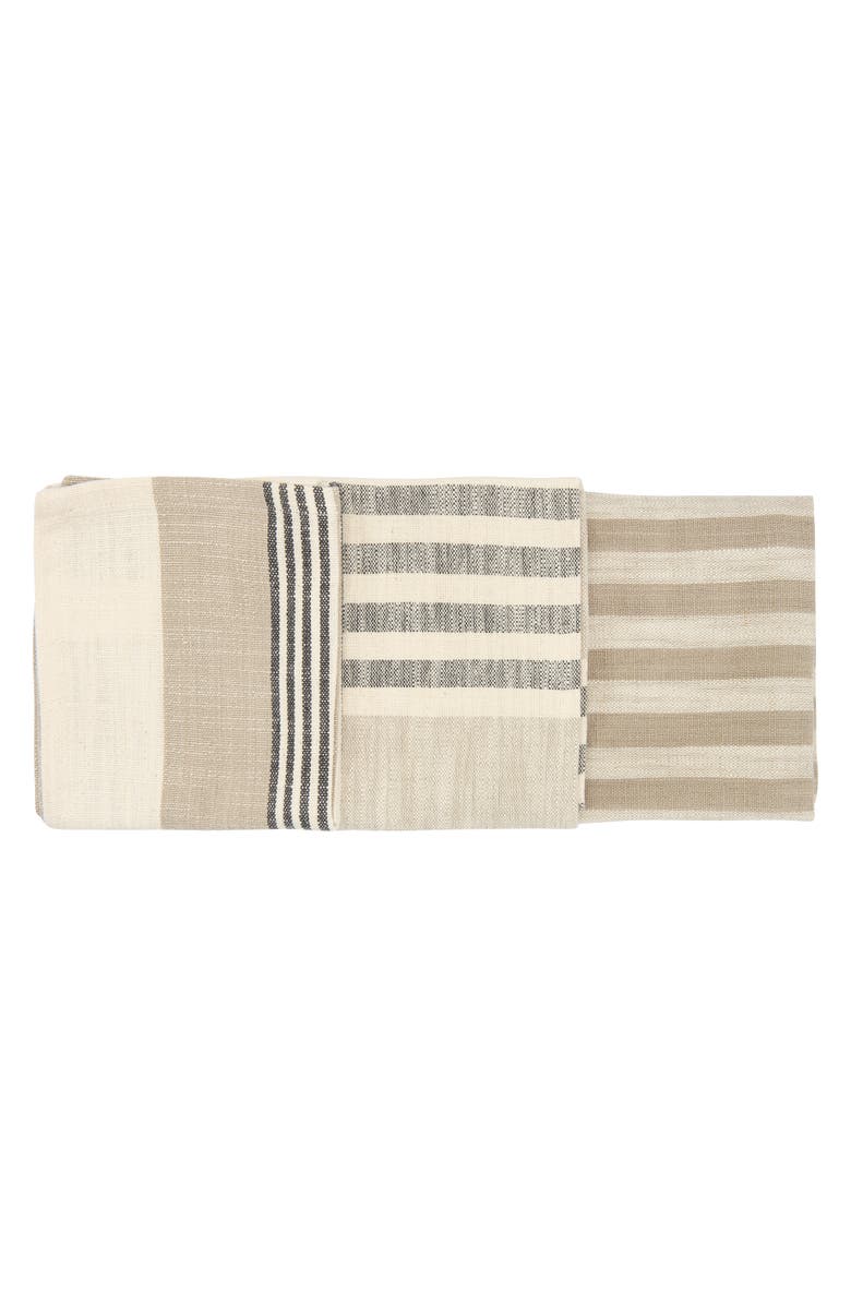 Storied Home Tan & Grey Striped Cotton Tea Towels, Main, color, Grey