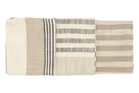 Tan 
Grey Striped Cotton Tea Towels (Set of 3 Pieces)