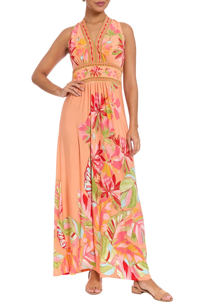 V-Neck Maxi Dress, Main, color, ORANGE/ CORAL