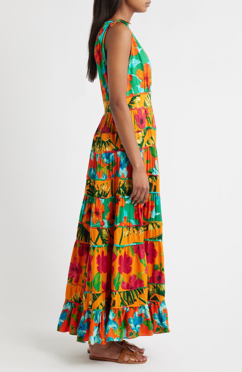 Vince Camuto Floral Sleeveless Tiered Maxi Dress, Alternate, color, Tiger Lily