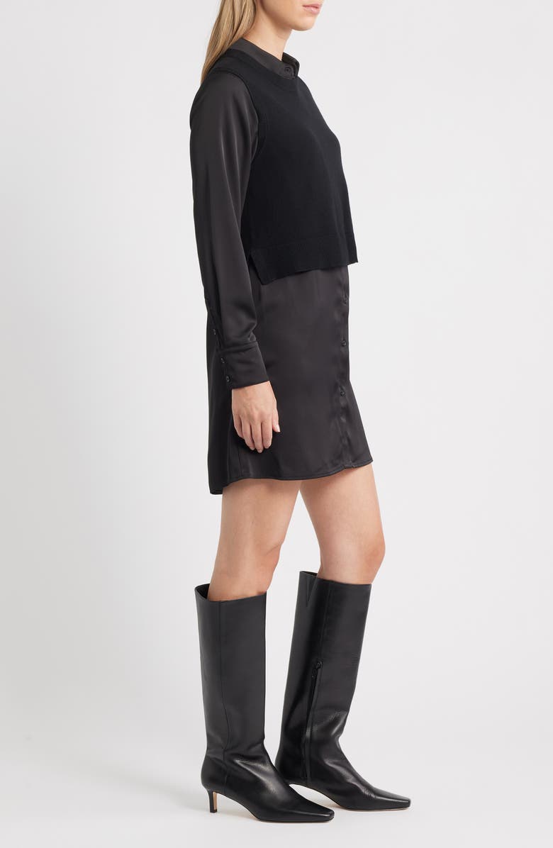 Sam Edelman Layered Mixed Media Dress, Alternate, color, Black