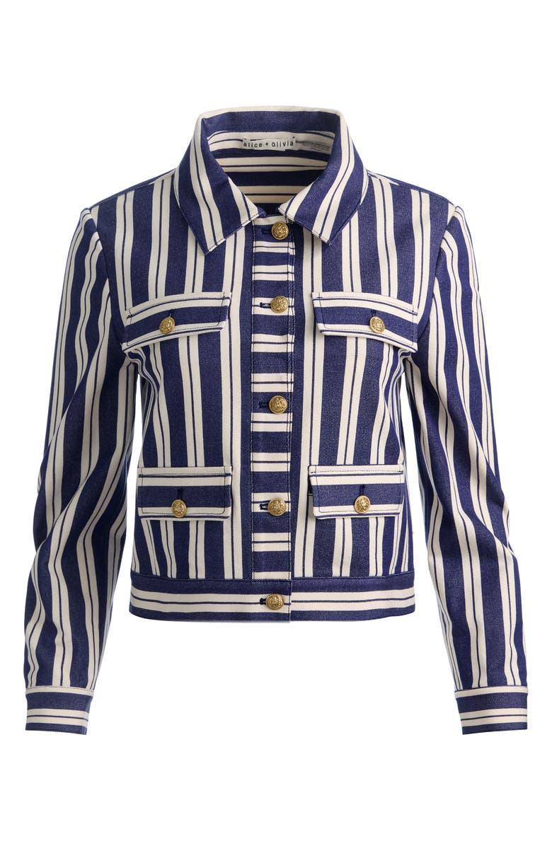 Alice + Olivia Alex Stripe Boxy Jacket, Alternate, color, Metro Stripe Twilight Blue
