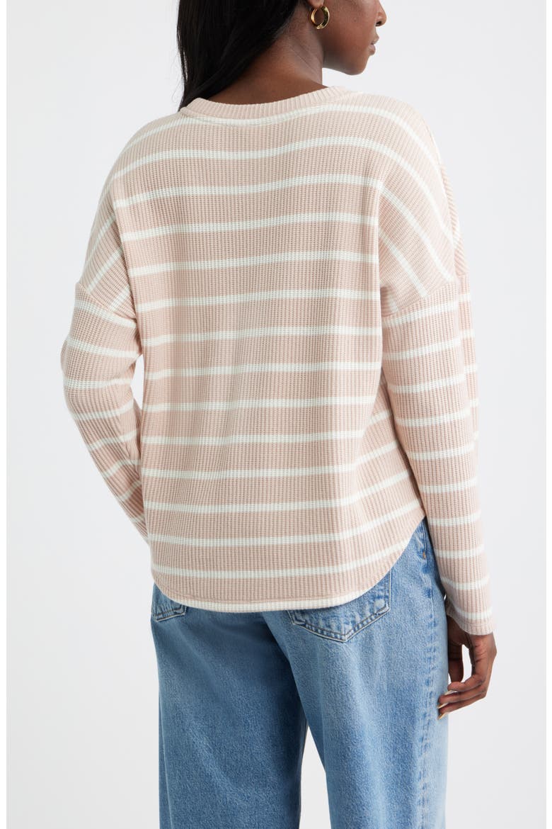 Long Sleeve Waffle Knit T-Shirt, Alternate, color, PINK- IVORY STACY STRIPE