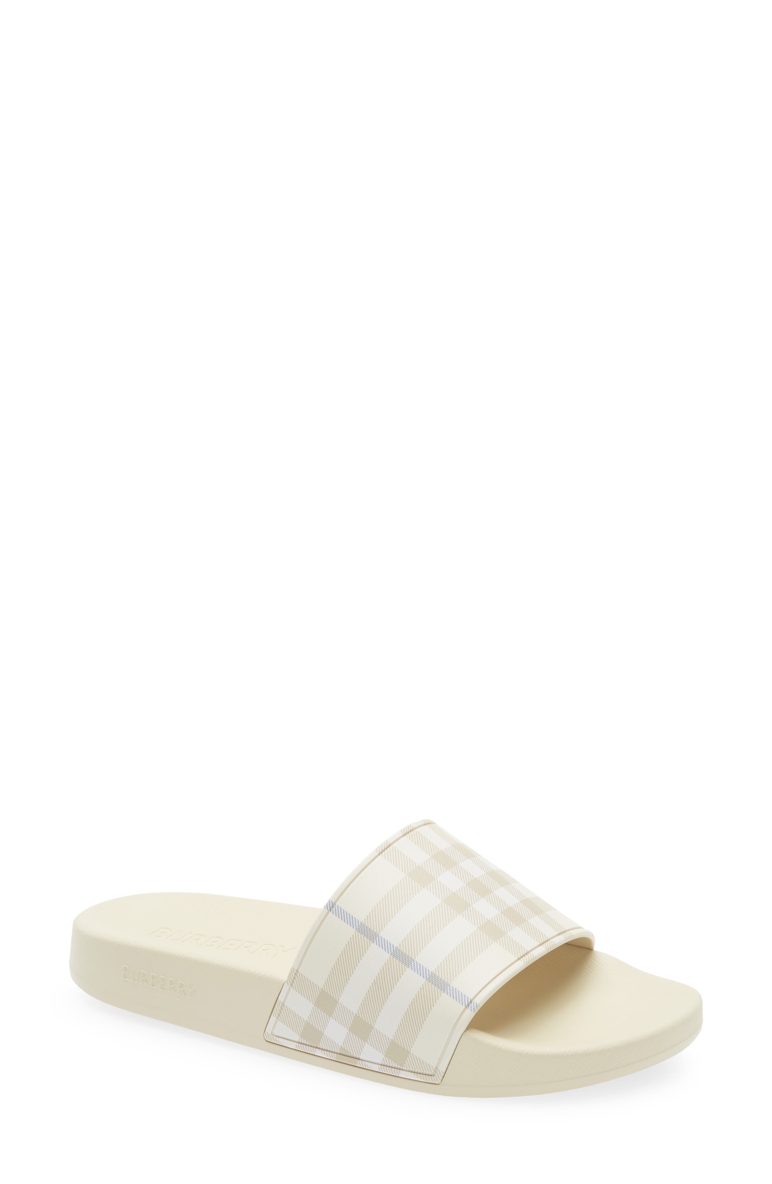 Burberry Furley Check Slide Sandal, Main, color, Ssm Beige Check