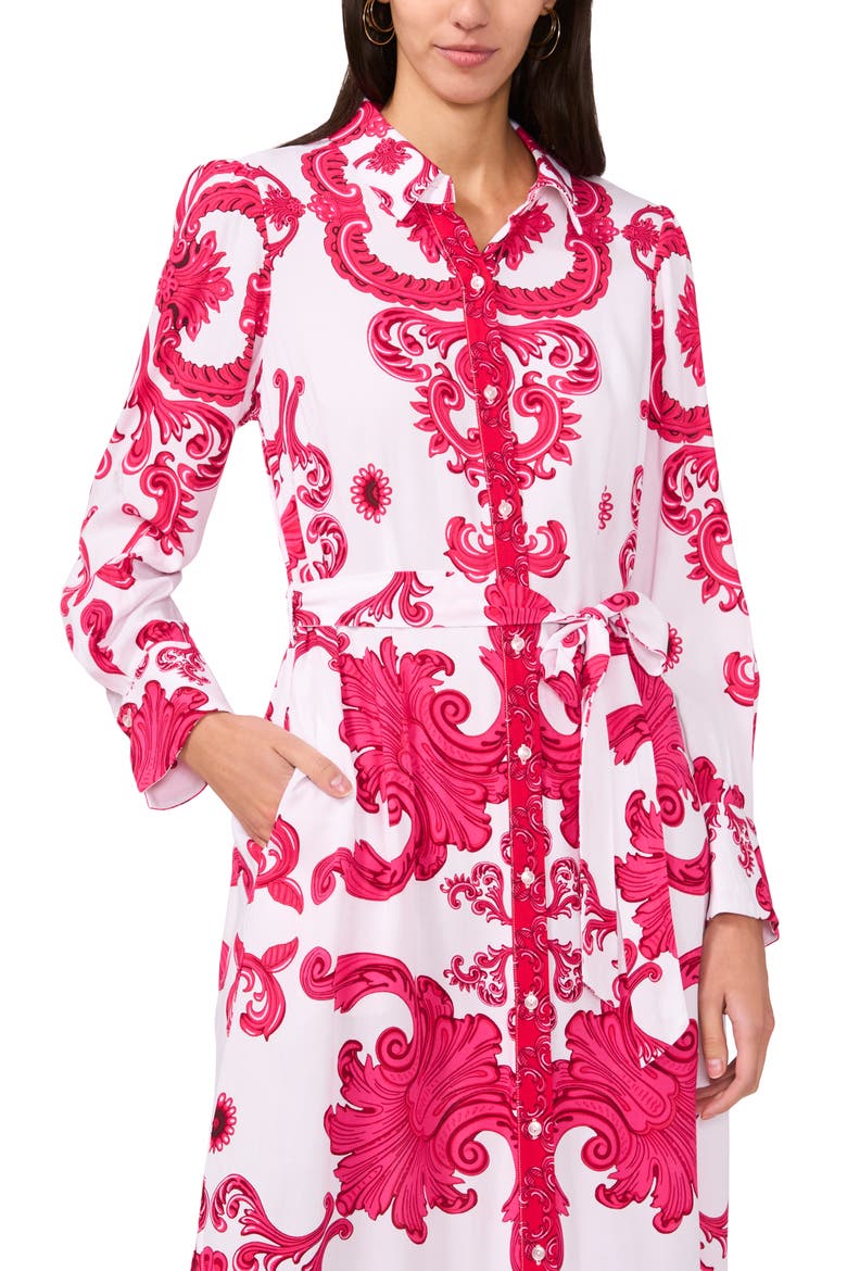Print Long Sleeve Belted Shirtdress, Alternate, color, LUCENT WHITE