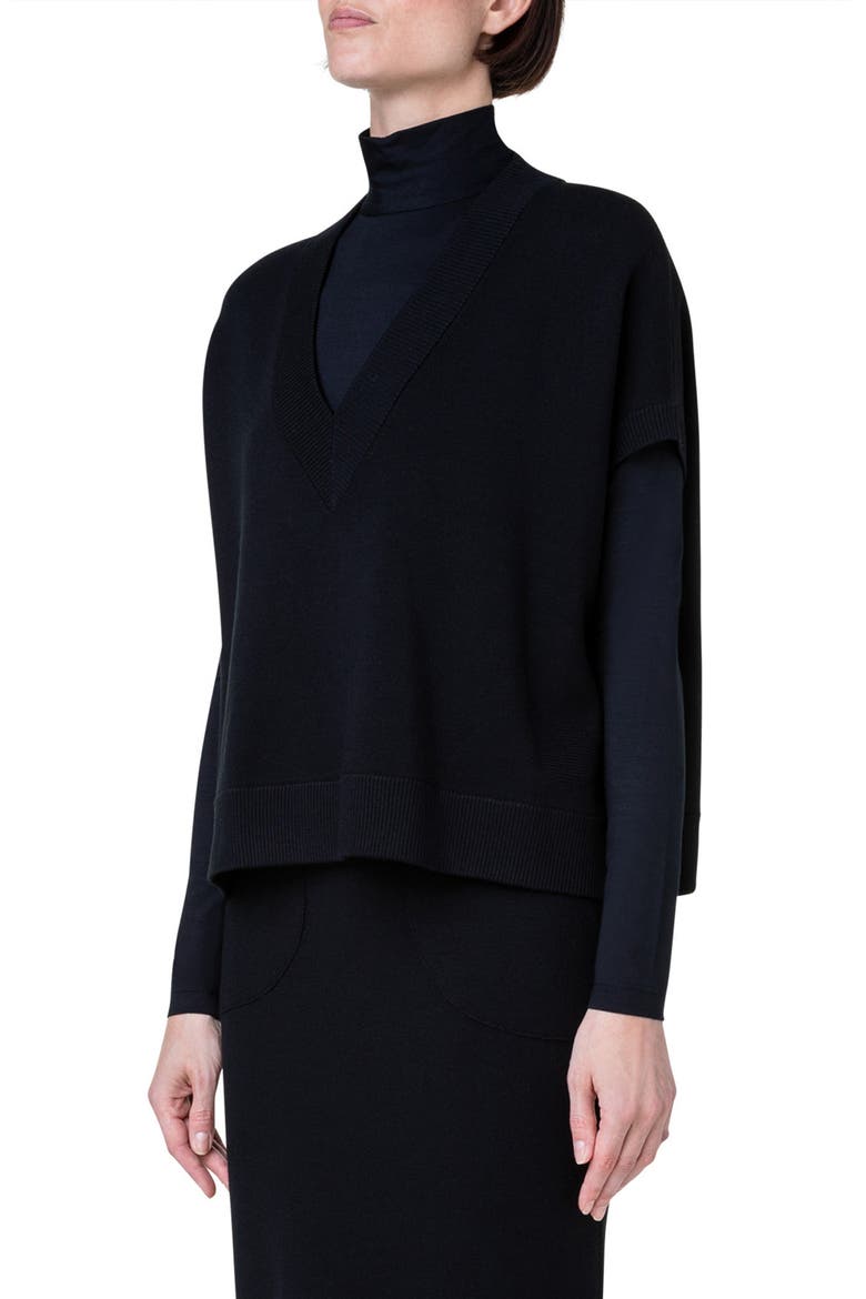 Oversize Short Sleeve V-Neck Wool Sweater, Alternate, color, 009 BLACK