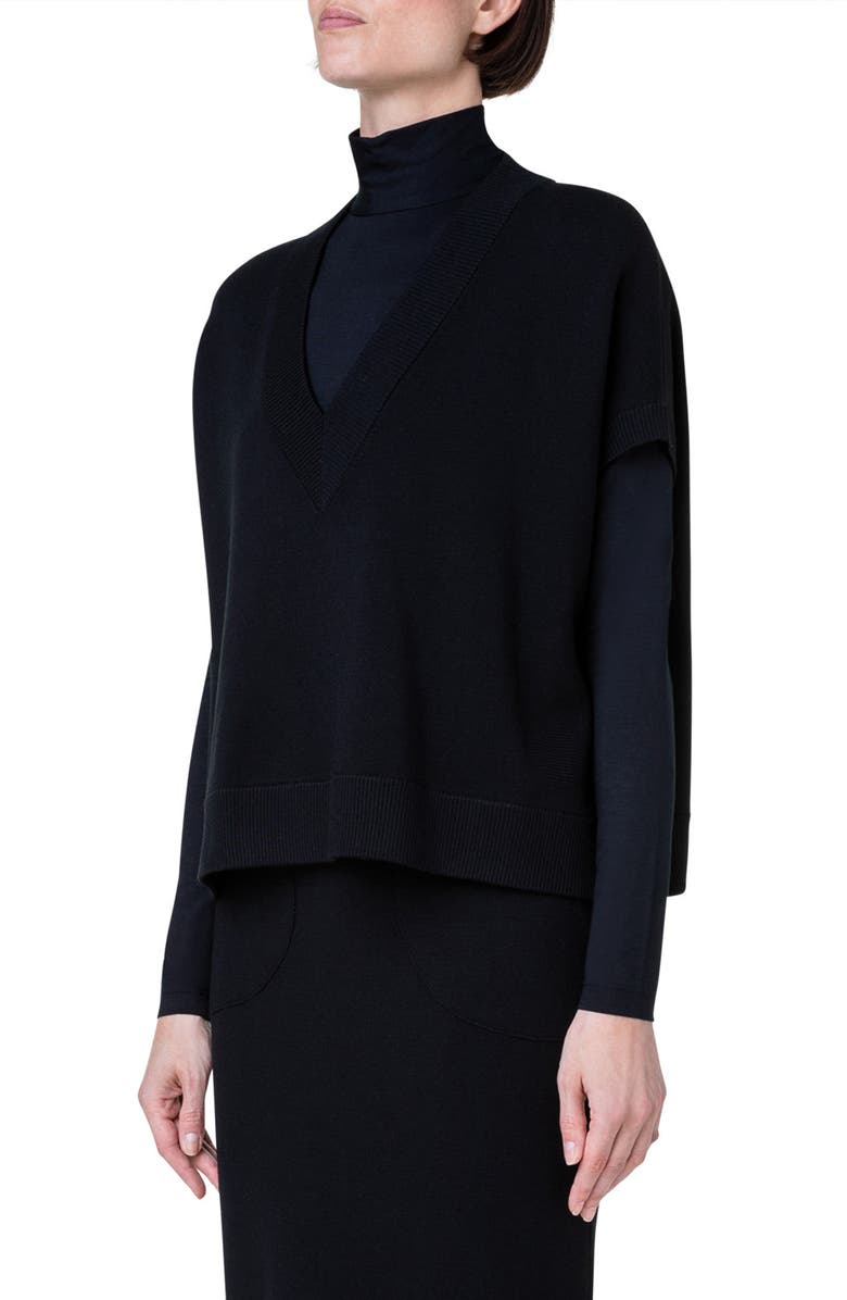 Akris punto Oversize Short Sleeve V-Neck Wool Sweater, Alternate, color, 