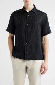 Open Edit Wavy Stripe Short Sleeve Button-Up Shirt