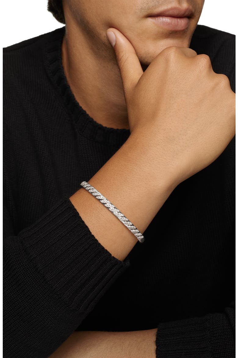 Men's Sculpted Cable Cuff Bracelet in 18K White Gold with Diamonds, 5.5mm, Alternate, color, 18K WHITE GOLD