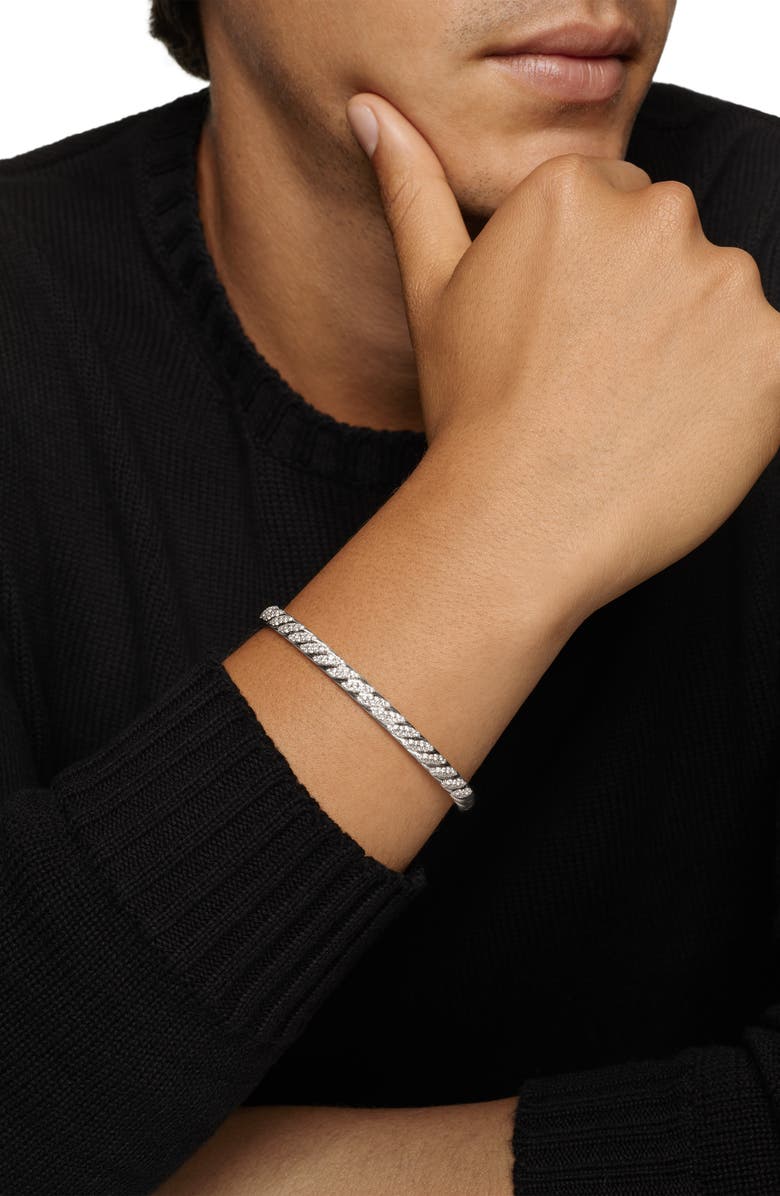 David Yurman Men's Sculpted Cable Cuff Bracelet in 18K White Gold with Diamonds, 5.5mm, Alternate, color, 18K White Gold
