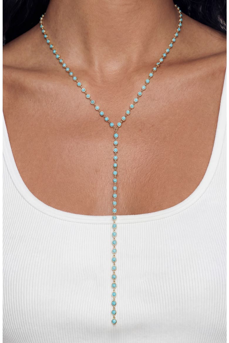 Dainty Semiprecious Stone Y Necklace, Alternate, color, TURQUOISE/ GOLD
