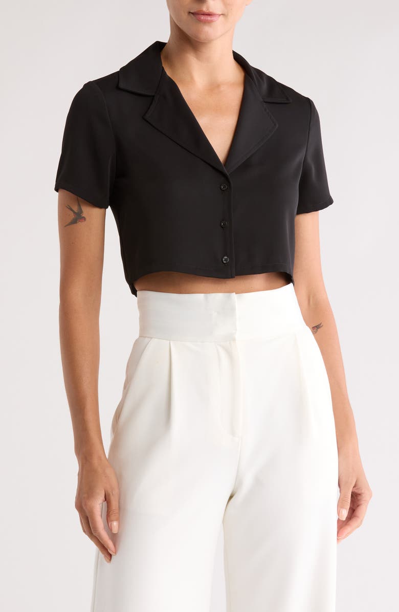 Calvin Klein Short Sleeve Crop Button-Up Shirt, Main, color, 