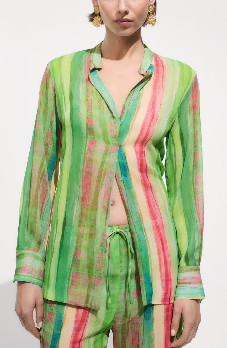 MANGO Stripe Semisheer Wide Leg Pants, Alternate, color, Green