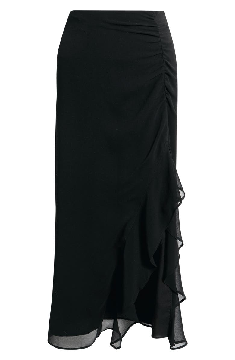 Open Edit Ruffle Chiffon Midi Skirt, Alternate, color, Black