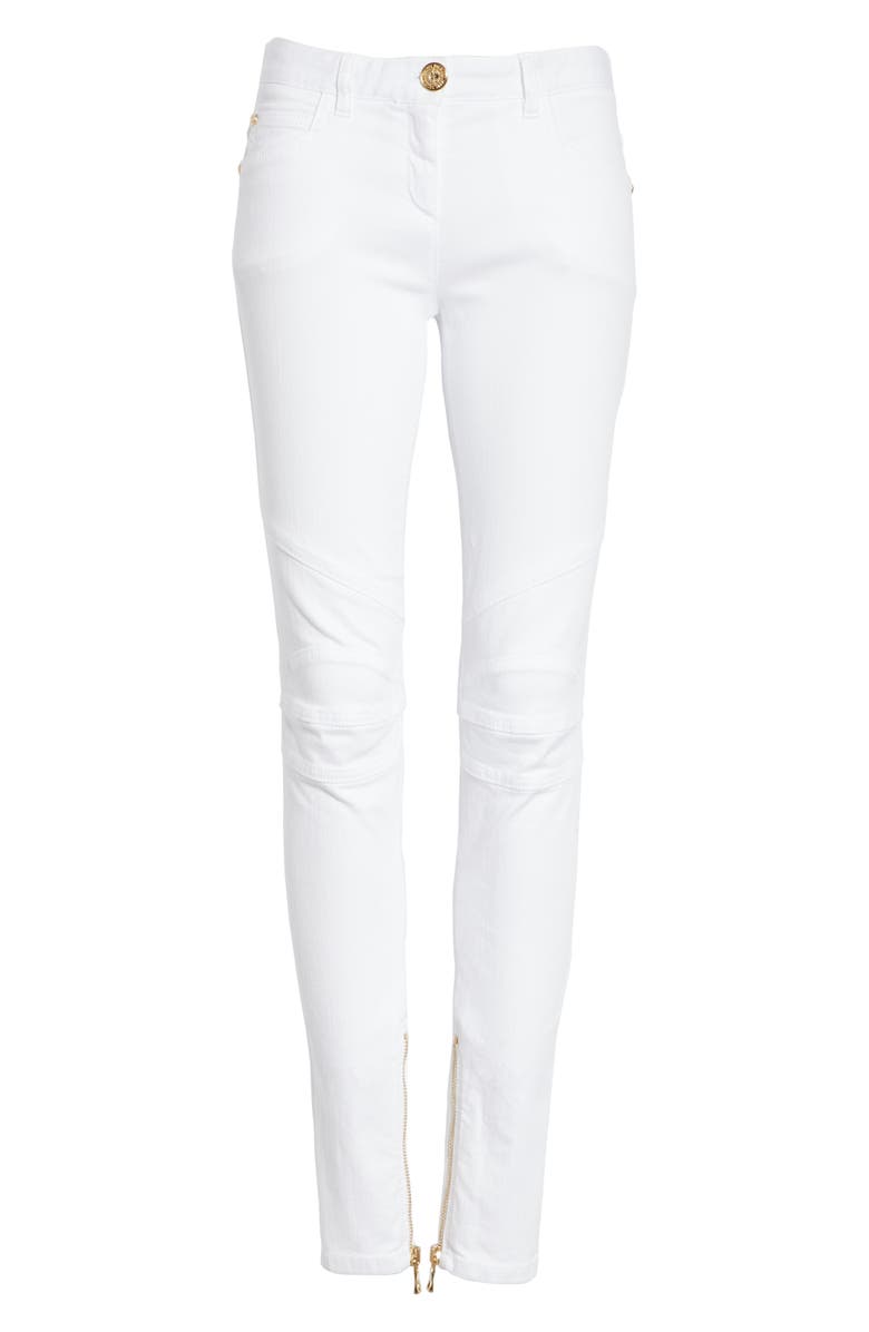 Balmain Skinny Moto Jeans, Alternate, color, 