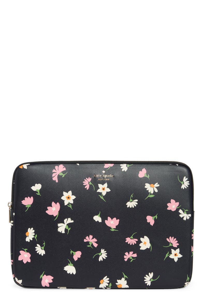 madison floral waltz laptop sleeve, Main, color, BLACK