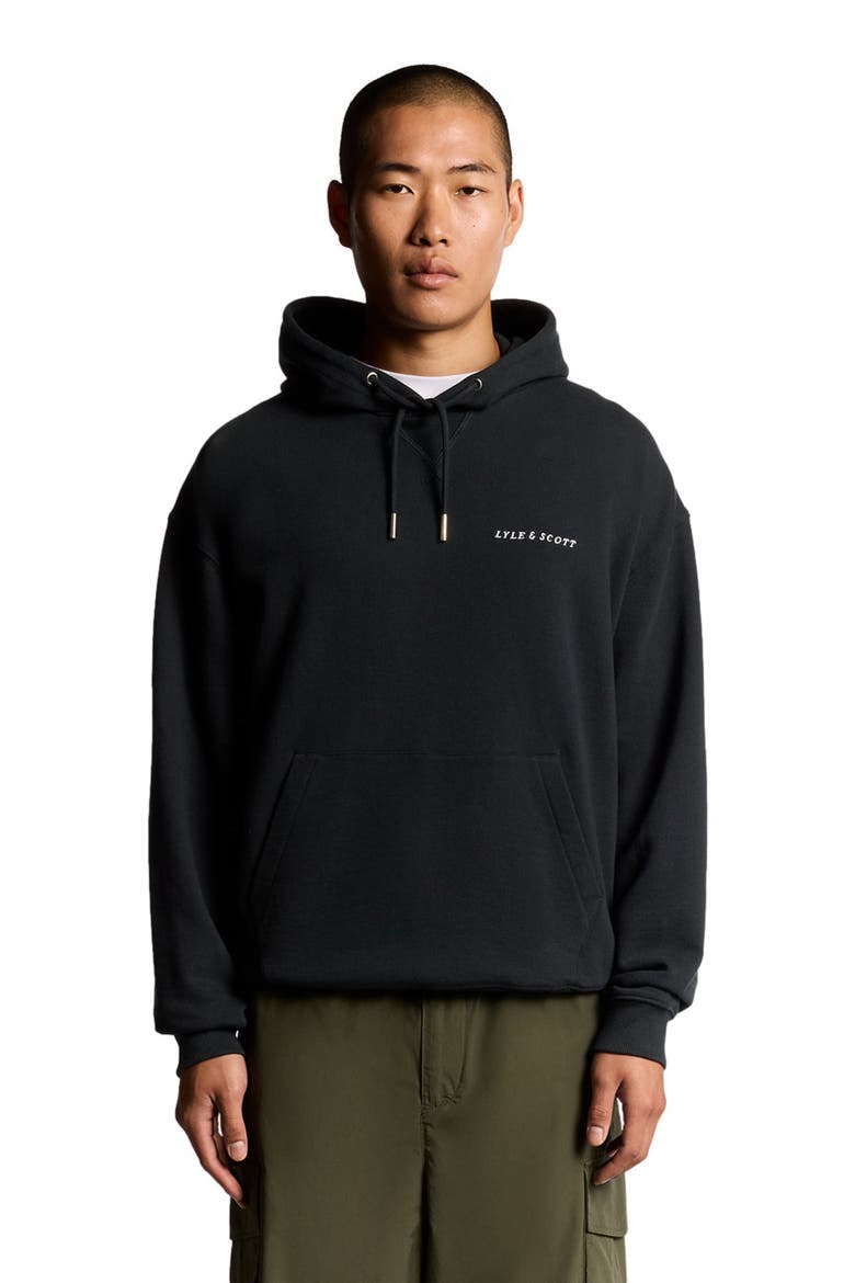 Script Brushback Pullover Hoodie, Alternate, color, Dark Navy