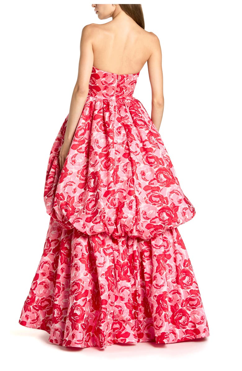 Mac Duggal Strapless Floral Brocade Ballgown with Bubble Hem, Alternate, color, Pink Multi