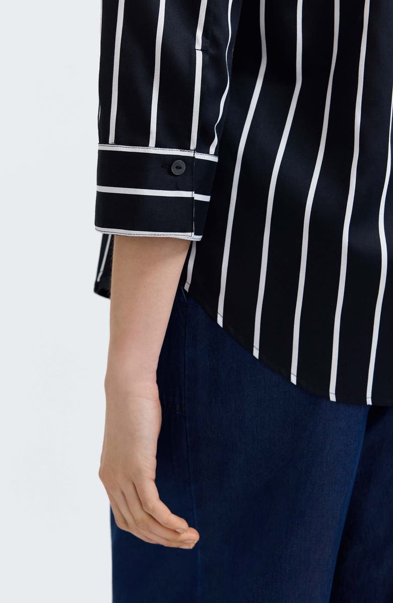 Foxcroft Margie Stripe Three-Quarter Sleeve Button-Up Shirt, Alternate, color, Black/ White