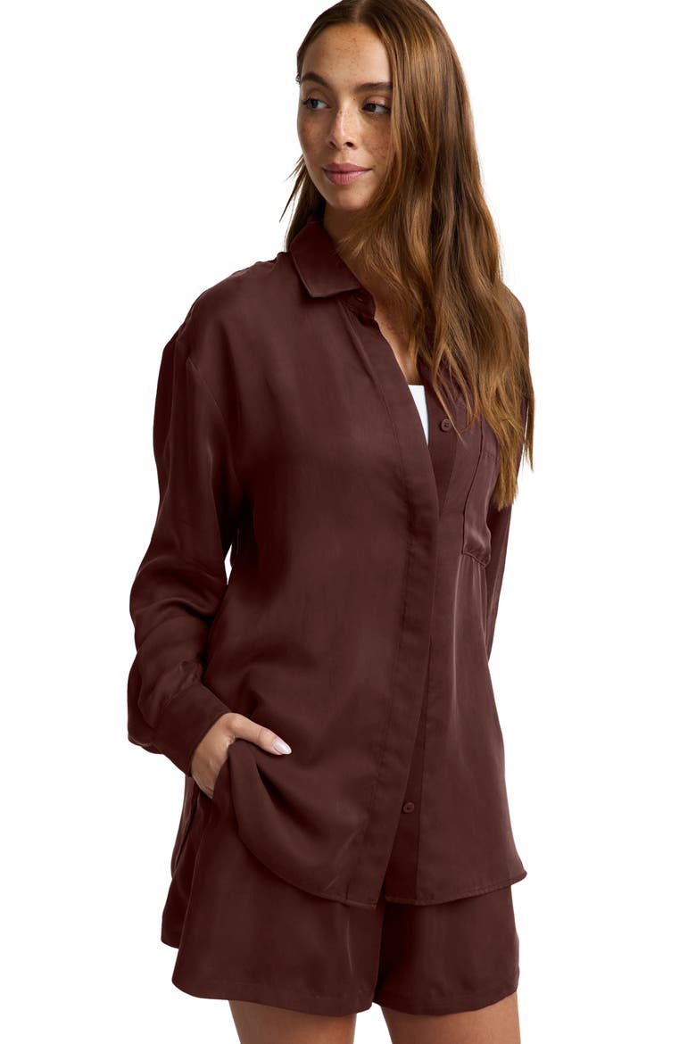 Sunkissed Cupro Button Down Shirt, Alternate, color, ICED MOCHA