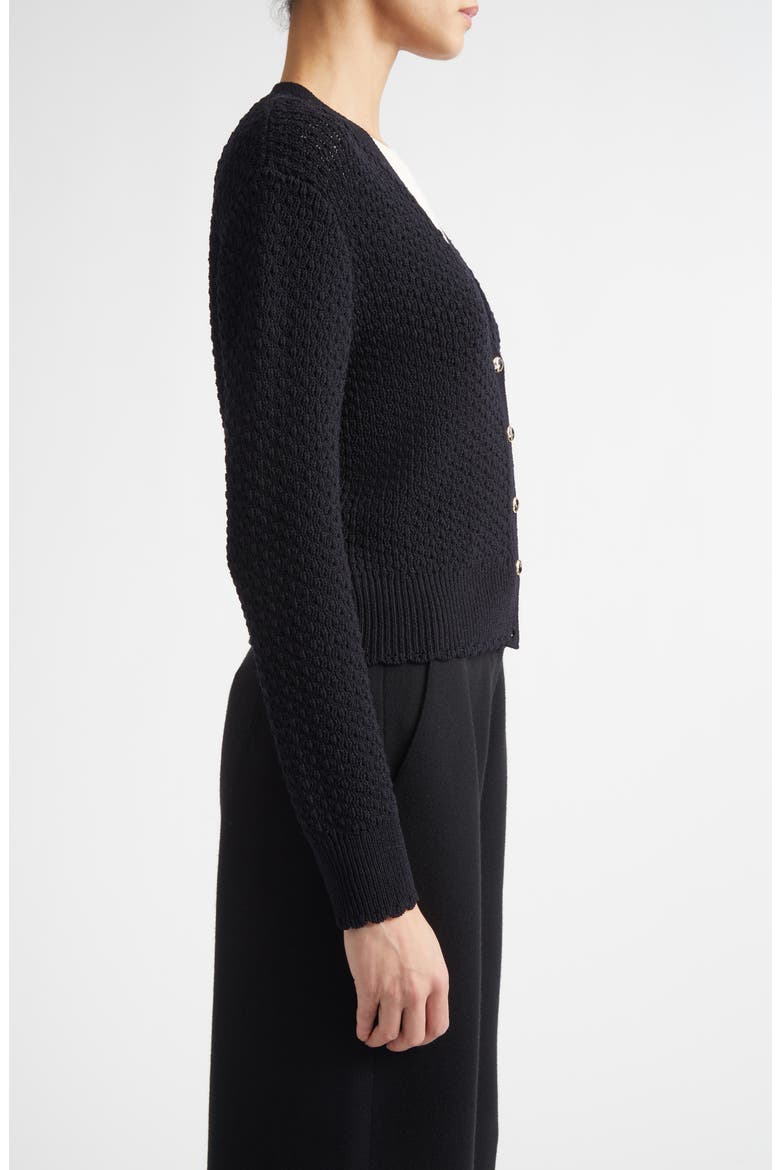 Perlé Crepe Wool Blend Cardigan, Alternate, color, BLACK