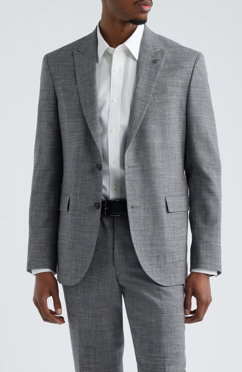 AllSaints Rawdon Slim Fit Grey Mélange Peak Lapel Suit, Alternate, color, Grey