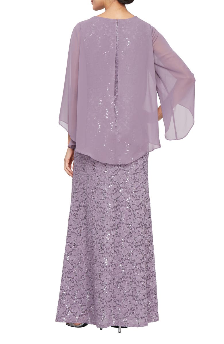 SL FASHIONS Sequin Floral Lace Dress with Mesh Jacket, Alternate, color, Luxe Lilac