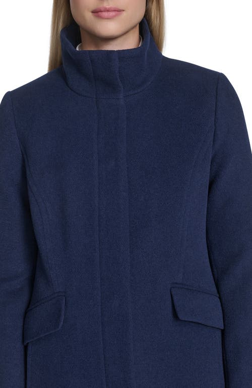 Cole Haan Longline Wool Blend Coat In Blue